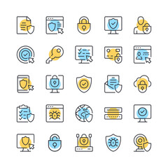 Wall Mural - Internet security line icons. Set of online security icons. Black, blue and yellow colors. Modern outline graphic design. Vector line icons set