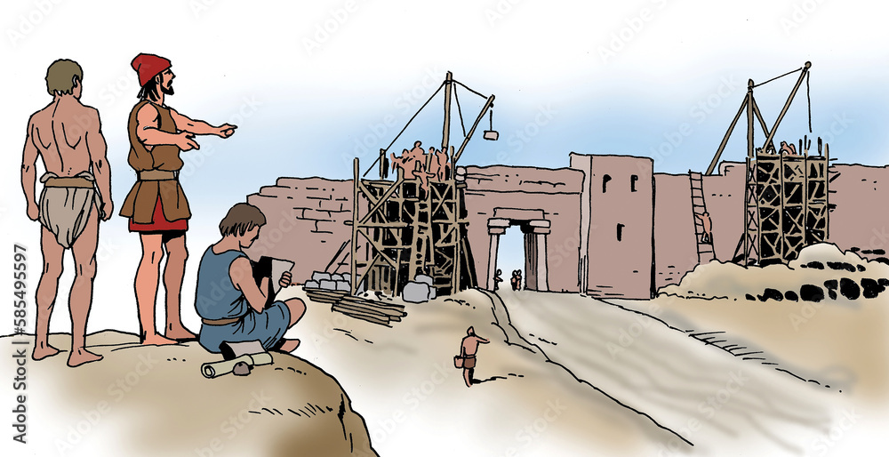 Ancient Rome - Men at work for the construction of the city walls Stock ...