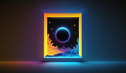 Wall Mural - alien planet and space abstract background with circles retro neon psychedelic background new quality stock image space illustration desktop wallpaper design, Generative AI