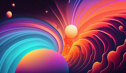 Wall Mural - alien planet and space abstract background with circles retro neon psychedelic background new quality stock image space illustration desktop wallpaper design, Generative AI