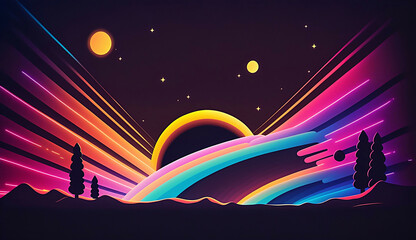 Wall Mural - alien planet and space abstract background with circles retro neon psychedelic background new quality stock image space illustration desktop wallpaper design, Generative AI