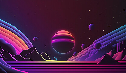 Wall Mural - alien planet and space abstract background with circles retro neon psychedelic background new quality stock image space illustration desktop wallpaper design, Generative AI