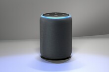 3D Rendering Of Amazon Alexa Echo Plus 2nd Generation On Light Backround Generative AI