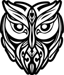 Wall Mural - ﻿A black and white owl tattoo design featuring Polynesian patterns.