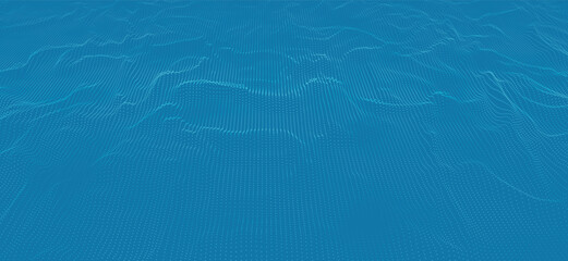 Poster - Wave of particles. Futuristic dots pattern on dark background. Big data digital code. Technology or Science Banner. 3D rendering. Vector illustration.