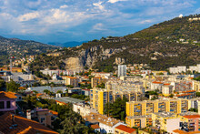 Mount Gros And Alpes Hills With Astronomical Observatory Over Paillon River Valley Seen From Cimiez District Of Nice On French Riviera Azure Coast In France