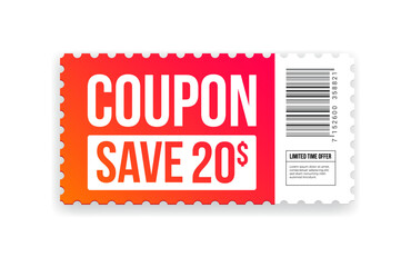 Wall Mural - Coupon Save 20$ Shopping Ticket Vector Illustration