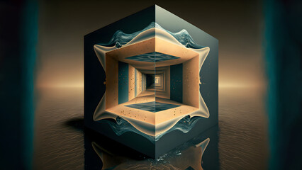 Wall Mural - abstract cuboid representation of fourth dimension space, neural network generated art. digitally ge