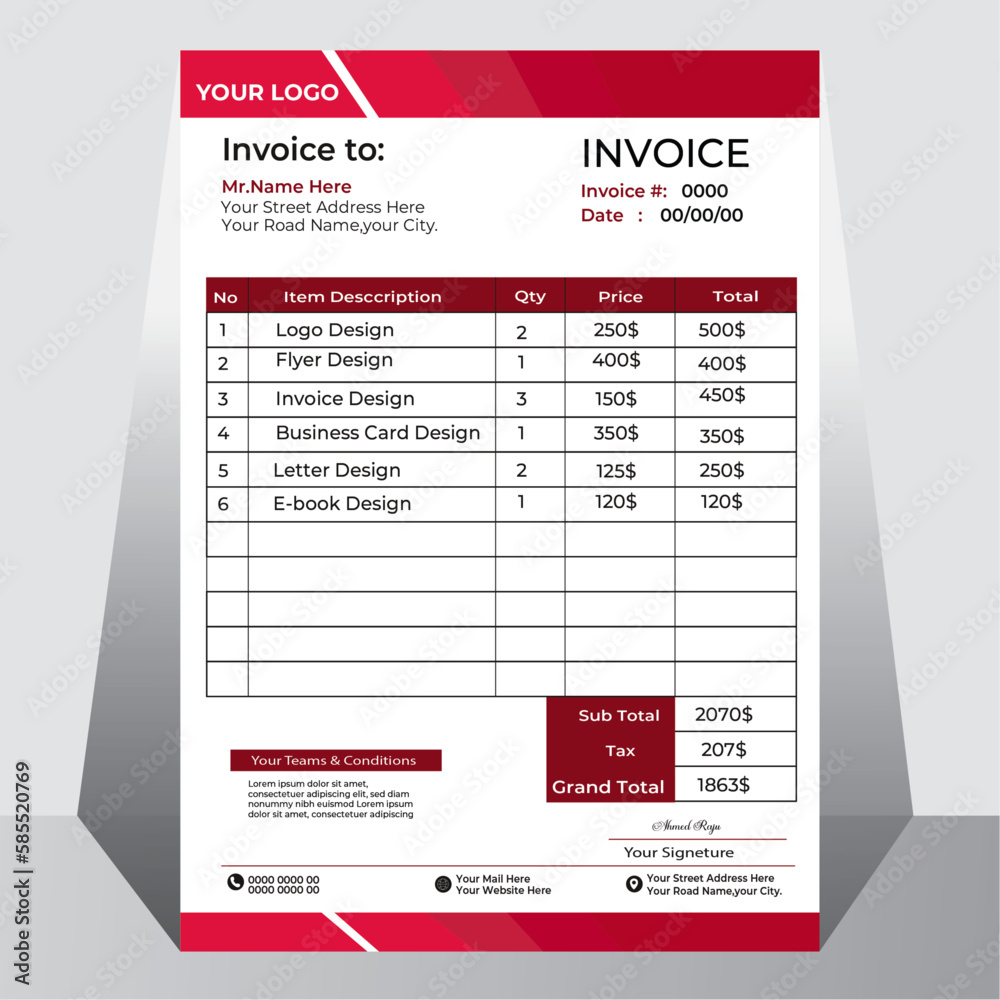 Business invoice form template. Invoicing quotes, money bills or price ...