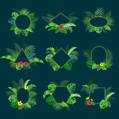 Poster - frames from tropical leaves. jungle stylised nature symbols decorative shapes of different forms rec