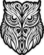 .Owl Tat In Striking Monochrome With Polynesian Designs.