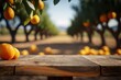Closeup of an Empty Table with a Blurred Orange Grove in the Background (Generative AI)