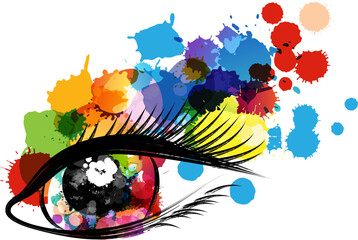 Wall Mural - beautiful colorful eye with rainbow paint splash decorative elements. conceptual vector illustration