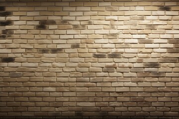 Wall Mural -  a brick wall with a light shining on the top of it and a bench in front of the brick wall with a light shining on the top of it.  generative ai