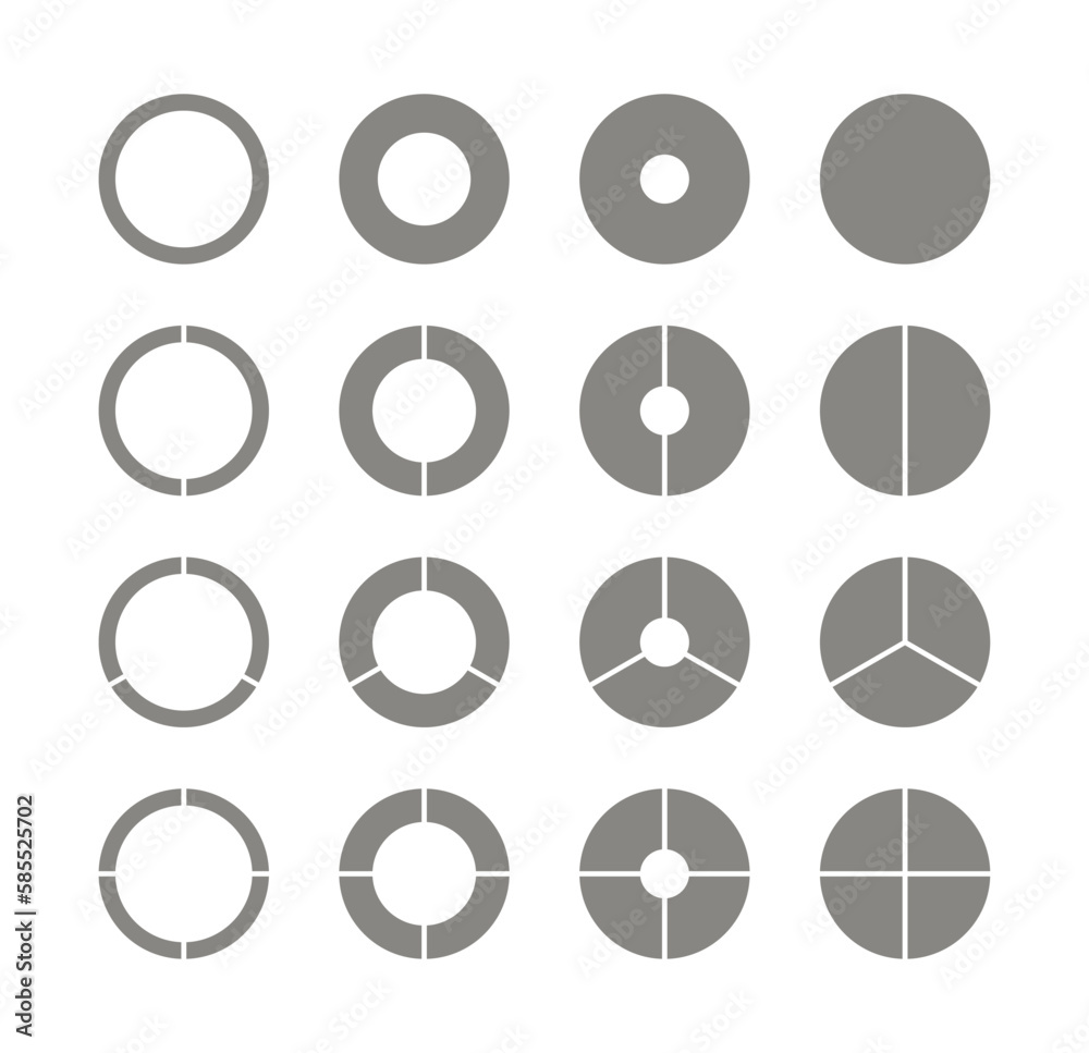 Pie diagram template in shadows of gray color. Piechart with section ...