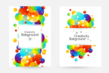 Wall Mural - Creative kids cards with colorful bubble decoration and starry texture.