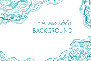 Sea marble background with ink grunge waves. Marine hand drawn textured banner.