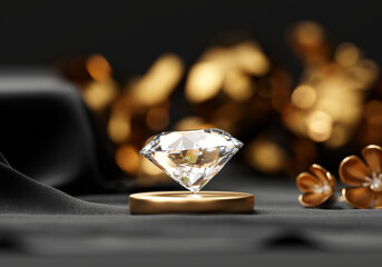 Poster - Abstract diamond gem placed on black cloth background soft focus with decoration 3d rendering