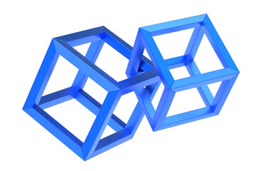 connected blue cubes, 3d render