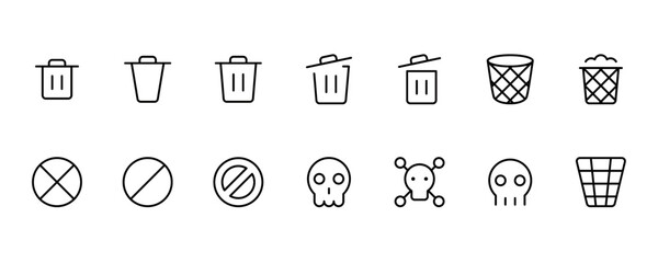 Bin Trash can  icon set collection. Trash icons set. Web icon, delete button for UI and app design. Delete symbol flat style on white background - stock vector.