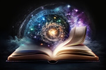 open book and all the knowledge of the universe leaking through the pages