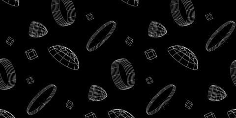 Poster - 3D aesthetic y2k wireframe shapes abstract background. Retro line art vector illustration. EPS 10