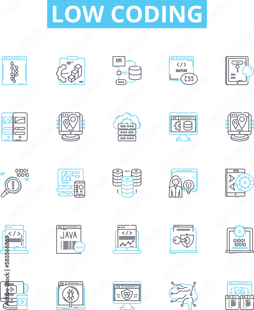 Low coding vector line icons set. No-code, Visual, Declarative ...