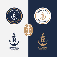 Wall Mural - Anchor logo concept, marine retro emblems with anchor, Anchor icon, Line anchor shield luxury logotype