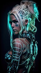 Wall Mural - portrait of a sci-fi cyberpunk girl. high-tech futuristic woman from the future. generative ai art.