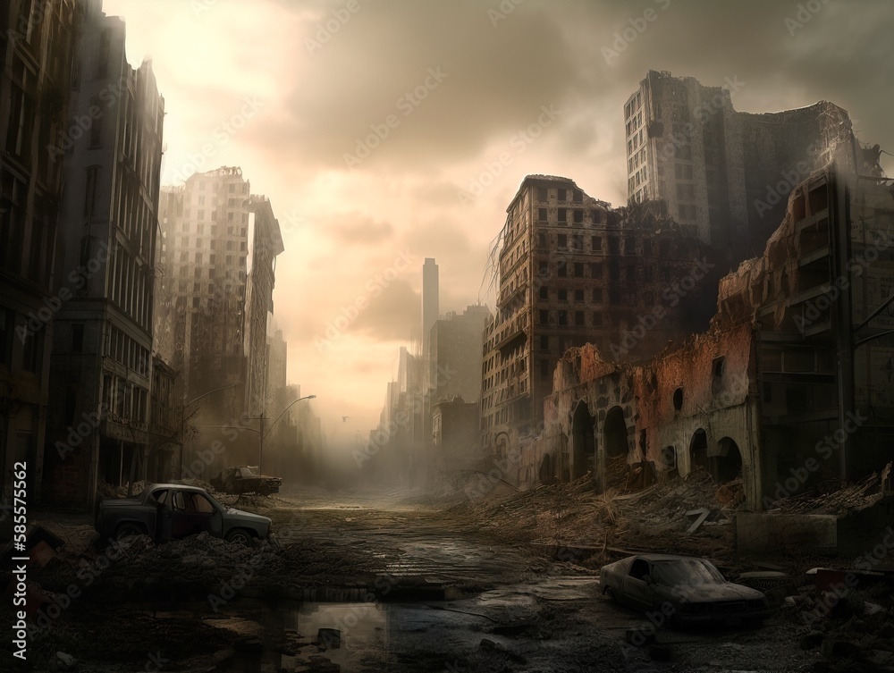 Post Apocalyptic Ruined Deserted City Destroyed Buildings Destroyed