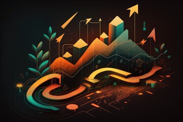 Poster - Financial and investment data concept. Business sales data, progress of business and growth graph plan . Dollar. Generative ai