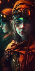 Wall Mural - portrait of a sci-fi cyberpunk girl. high-tech futuristic woman from the future. generative ai art.