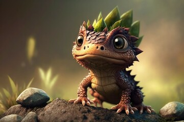 Wall Mural - Cute adorable baby dragon, selective focus. AI generated, human enhanced