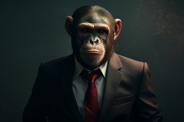 Anthropomorphic monkey in a smart suit. AI generated, human enhanced.