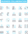 © Nina - Business collaboration vector line icons set. Cooperation, Networking, Teaming, Syndication, Merging, Uniting, Sharing illustration outline concept symbols and signs