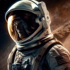 Wall Mural - an astronaut exploring an alien planet. a high-tech astronaut from the future. generative ai art.