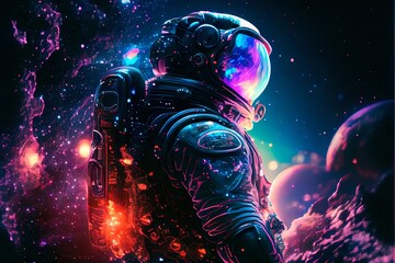 Poster - Portrait of an astronaut in a spacesuit. High-tech astronaut from the future. Generative AI Art.