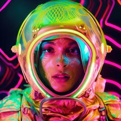 Wall Mural - portrait of an astronaut in a spacesuit. high-tech astronaut from the future. generative ai art.