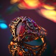 © Rodrigo - Stunning Gold Diamond Engagement Ring with a Burst of Colorful Accents Generated by AI