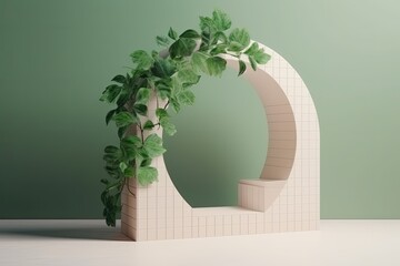 Wall Mural - white sculpture with a green plant growing out of it. Generative AI