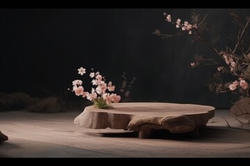 Sticker - wooden table decorated with a vase of colorful flowers. Generative AI