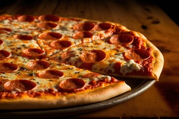 pizza on a wooden board, isolated pizza close-up