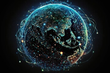 Digital data network connection on Earth. Global communication and technology concept. Generative AI