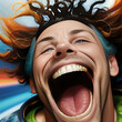Man with Wild Hair Caricature Exaggerated Mouth Laughing and Reacting Generative AI Illustration