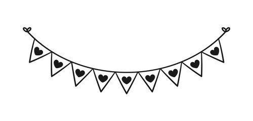Wall Mural - Hanging bunting garland flags with heart pattern for Valentines parties vector illustration