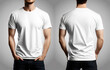 Photo realistic male white t-shirts with copy space, front and back view. Created with Generative AI Technology