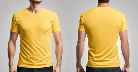 Wall Mural - Photo realistic male yellow t-shirts with copy space, front and back view. Created with Generative AI Technology