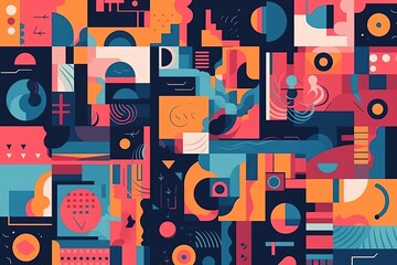 Poster - vibrant and diverse pattern with various shapes and colors. Generative AI