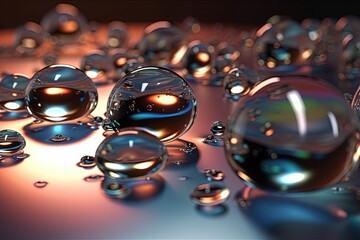 Poster - water droplets on a reflective surface. Generative AI