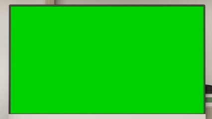 Poster - Workplace. Desktop isolated blank screen chroma key or green screen with plant and office equipment on table with keyboard, mouse and laptop computer tablet. 3d rendering animation for present media